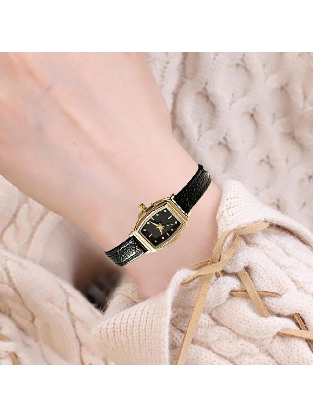 Women's Black Gold Vintage Retro Elegant Dress Rectangular Case Wrist Watch - Picture 5 of 7
